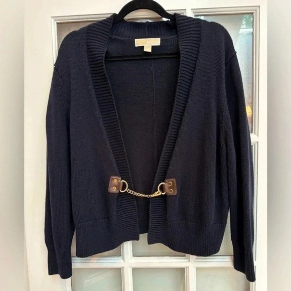 MICHAEL Michael Kors Dark Navy Cardigan Sweater Gold Clasp Closure Size XL - Picture 1 of 10